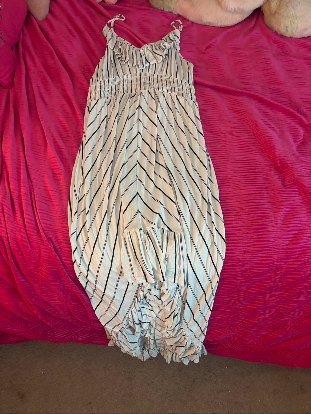 Express White Striped Ruffle High-Low Dress